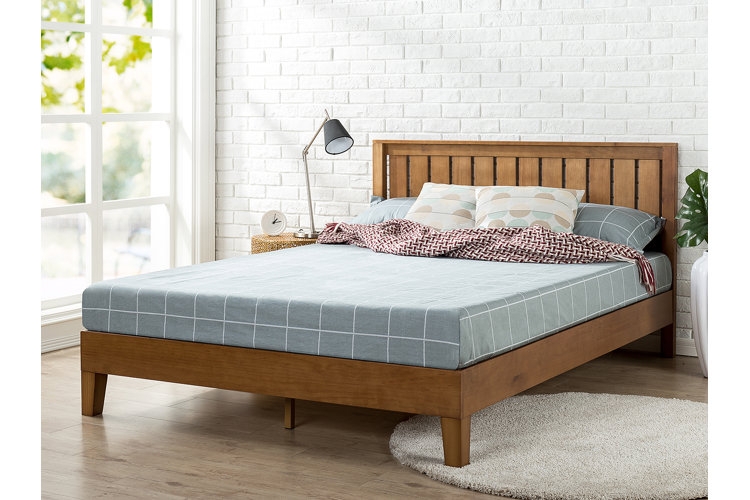 Platform Bed with Spindle Headboard in Light Wood Scandinavian Style