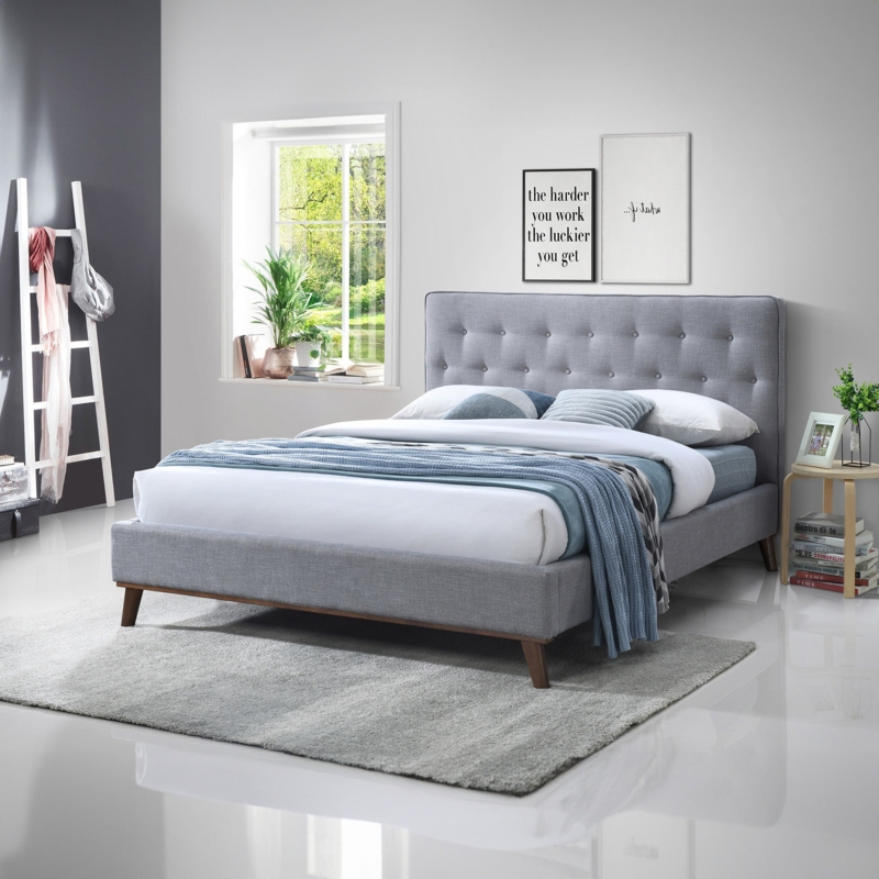Platform Bed with Tapered Wood Legs in Mid Century Modern Style