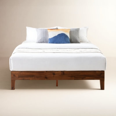 Platform Bed with Warm Wood Finish and Low Profile for Modern Bedroom
