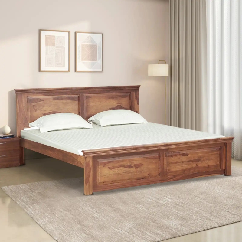Platform Bed with Wrap Around Curved Headboard Organic Modern Style
