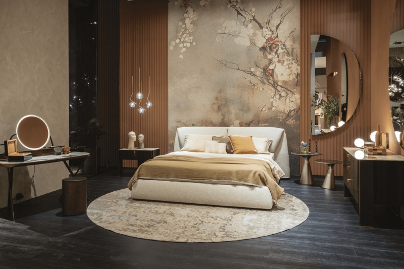 Platform Bed with Wrap Around Headboard and Low Profile Plinth Base