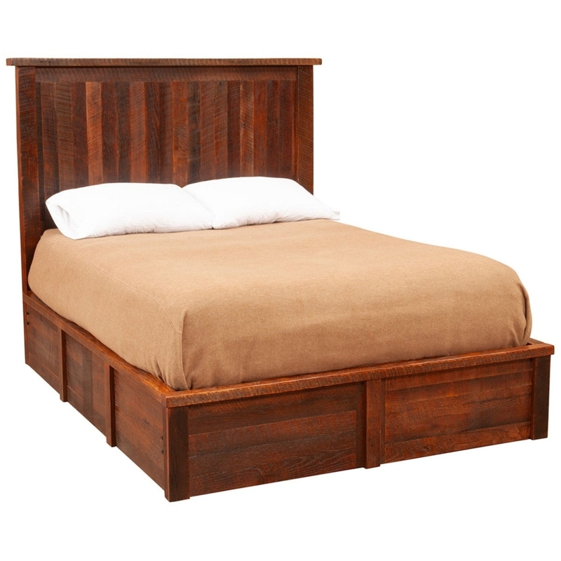 Platform Bed with X-brace Headboard, Rustic Barnwood Platform Bed Set