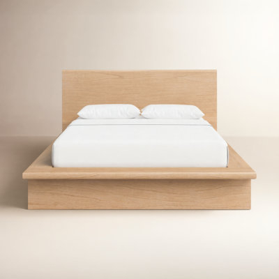 Platform Bed Wood Frame Splayed Legs Upholstered Headboard Gray