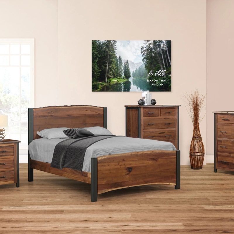 Platform Bed Wood Toned Sled Legs Rustic Modern Industrial Metal