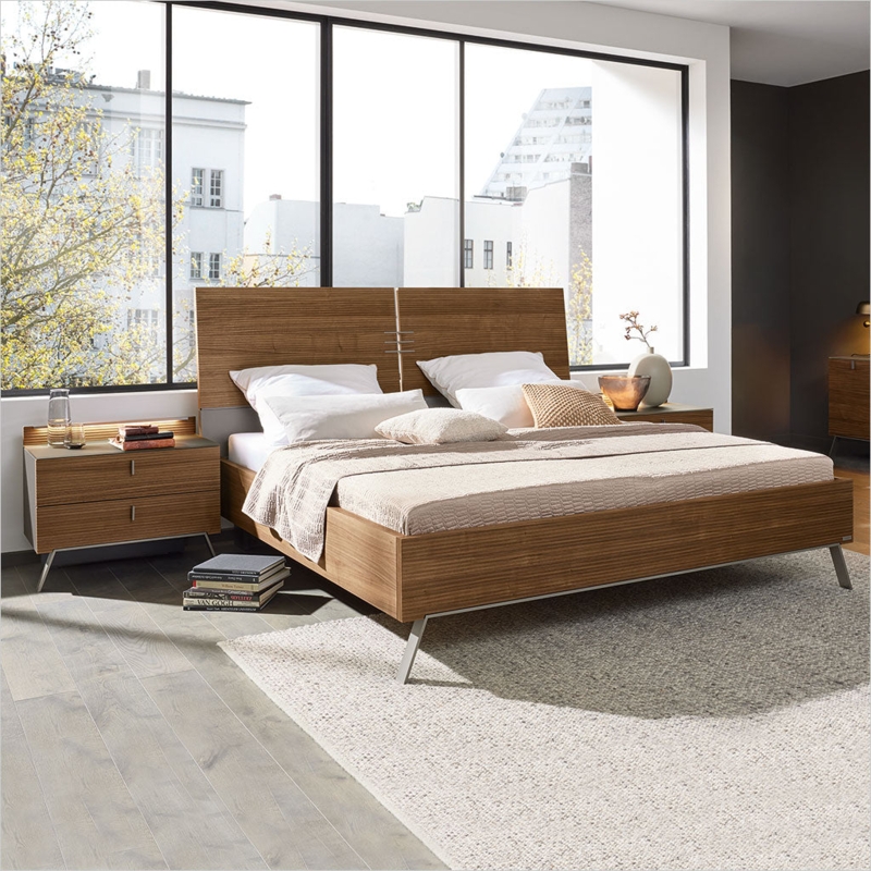 Platform Bed Wrap-Around Wood Frame Floating Design Gray Upholstery
