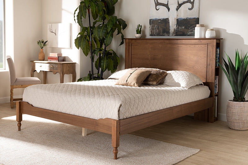 Platform Storage Bed Bookcase Headboard Ash Walnut