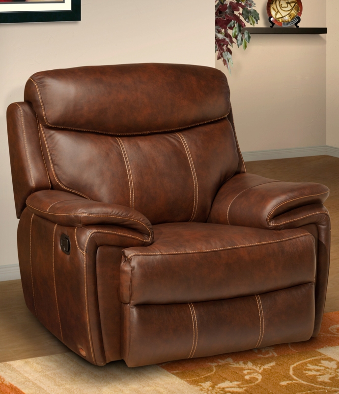 Plush Brown Leather Recliner with Sectioned Back and Pillow Top Arms