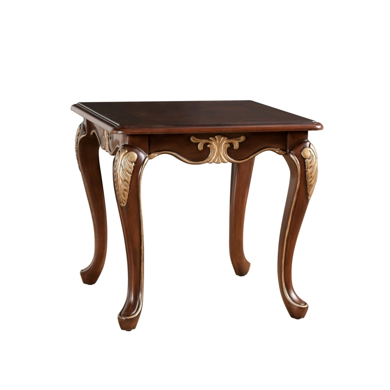 Polished Cherry Round End Table with Carved Legs and Bottom Shelf