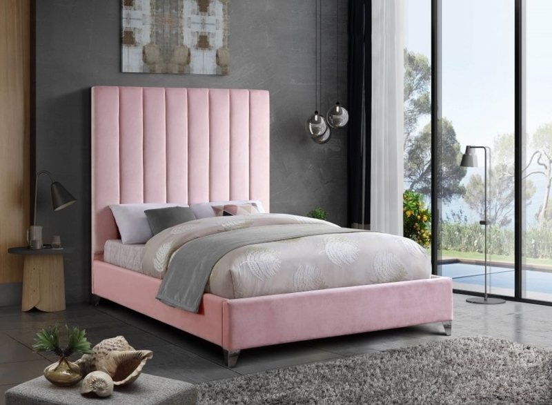 Polished Gold Metallic Base Platform Bed with Channel Tufting