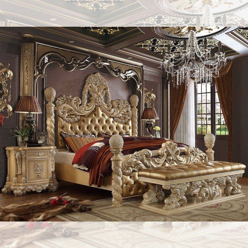 Poster Bed Luxury Baroque Poster Bed Gold Metallic Tufted Headboard
