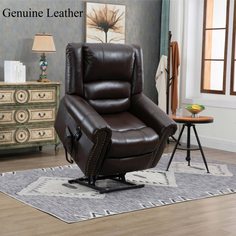 Power Lift Recliner Chair Pillow Top Arms Beige Fabric