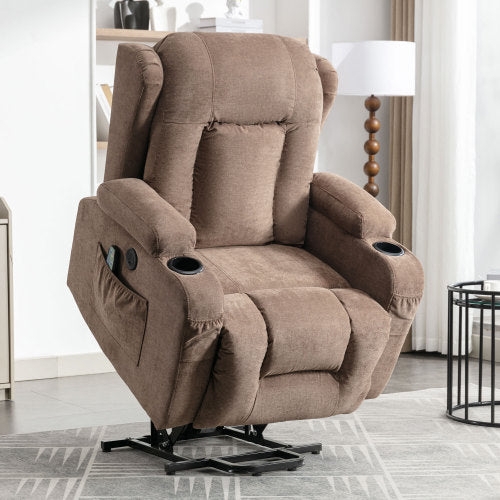 Power Lift Recliner Charcoal Faux Leather With Cup Holders
