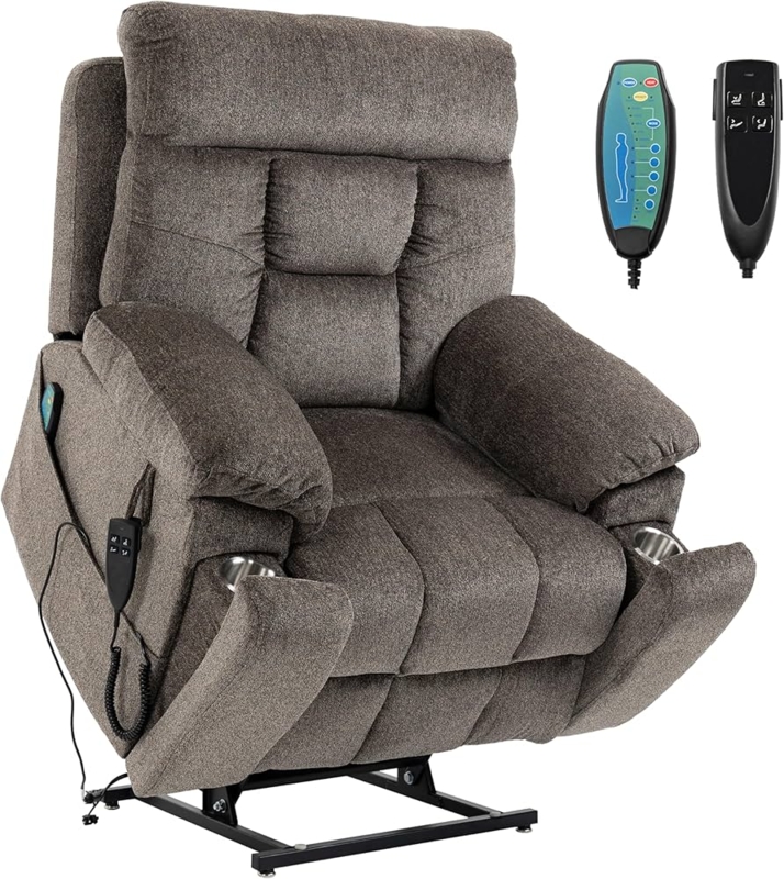 Power Lift Recliner in Charcoal Gray with Hidden Cup Holders