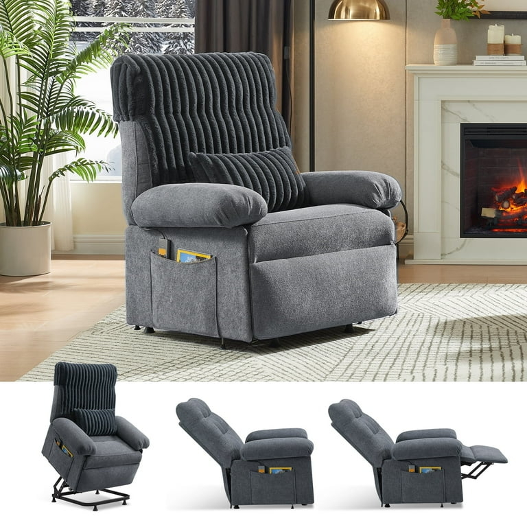 Power Lift Recliner Tiered Backrest with Side Pocket for Elderly