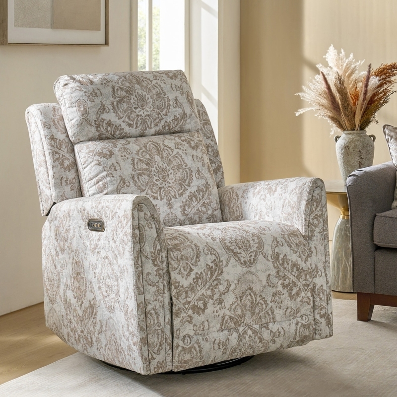 Power Recliner Chair with Independent Adjustable Headrest in Beige Fabric