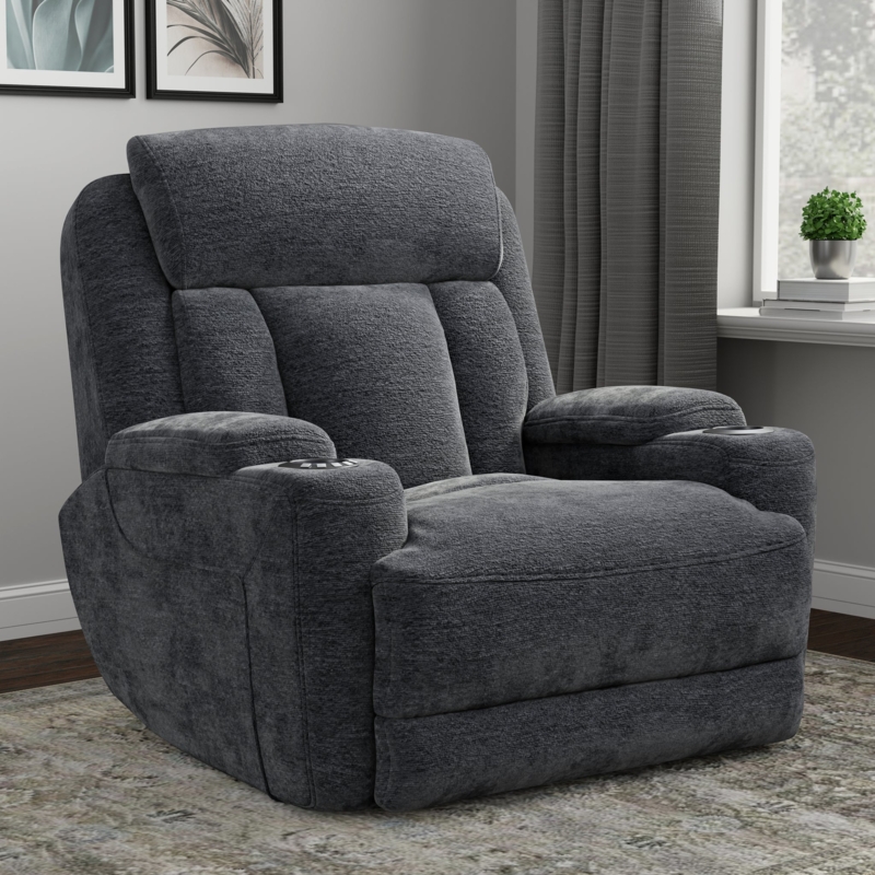 Power Recliner Channel Stitched Back with USB Port in Charcoal Gray