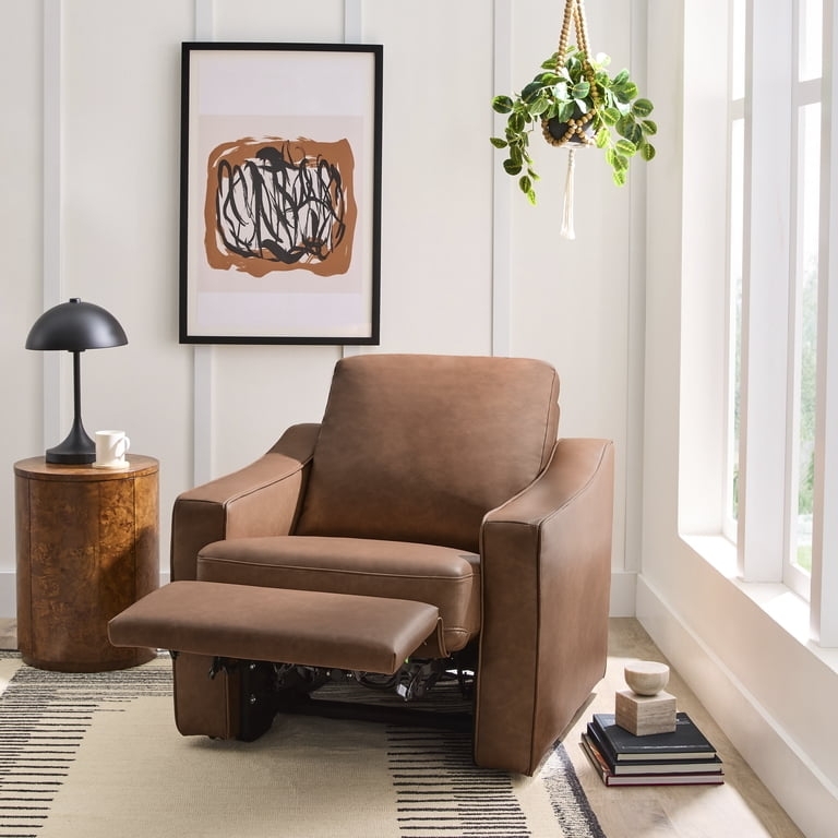 Power Recliner featuring Track Arms in Cocoa Faux Leather