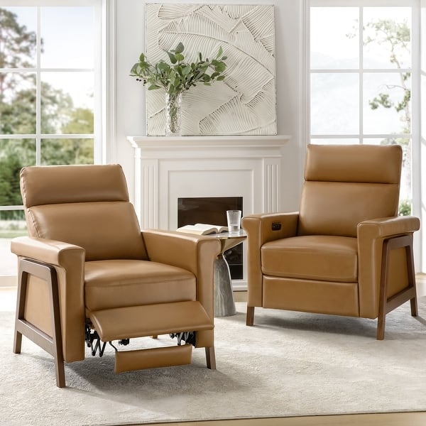 Power Recliner Set, Navy Blue Leather-Like, USB Port, Track Arms