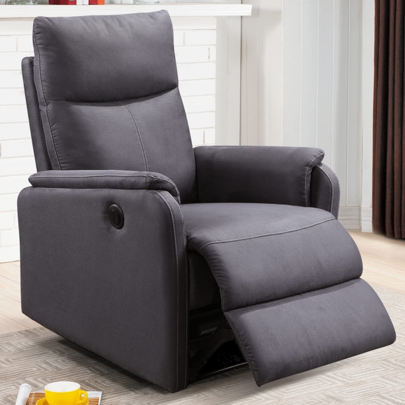 Power Recliner with USB Port, Dark Grey Fabric Side Pocket