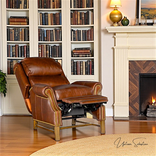 Power Reclining Armchair with Rounded Arms and Integrated Footrest