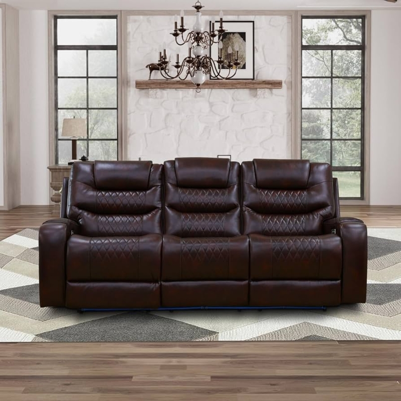 Power Reclining Sofa with Drop Down Console and Cup Holders