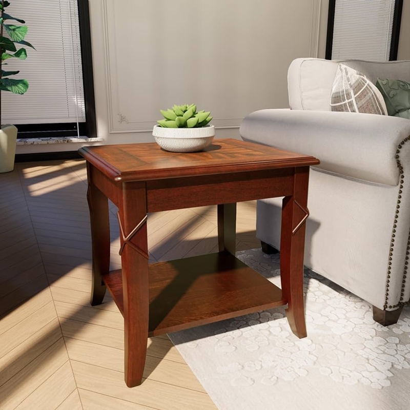 Queen Anne Cherry End Table Cabriole Legs Two Tier