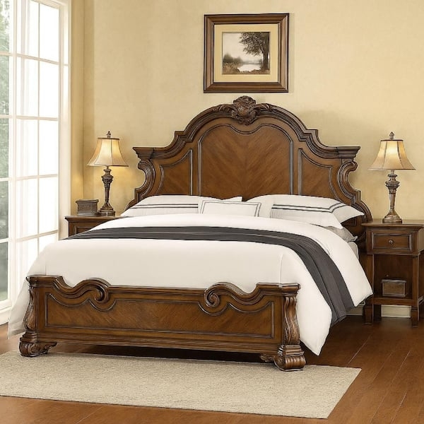 Queen Bed Crown Molding Corbels Dark Brown Finish