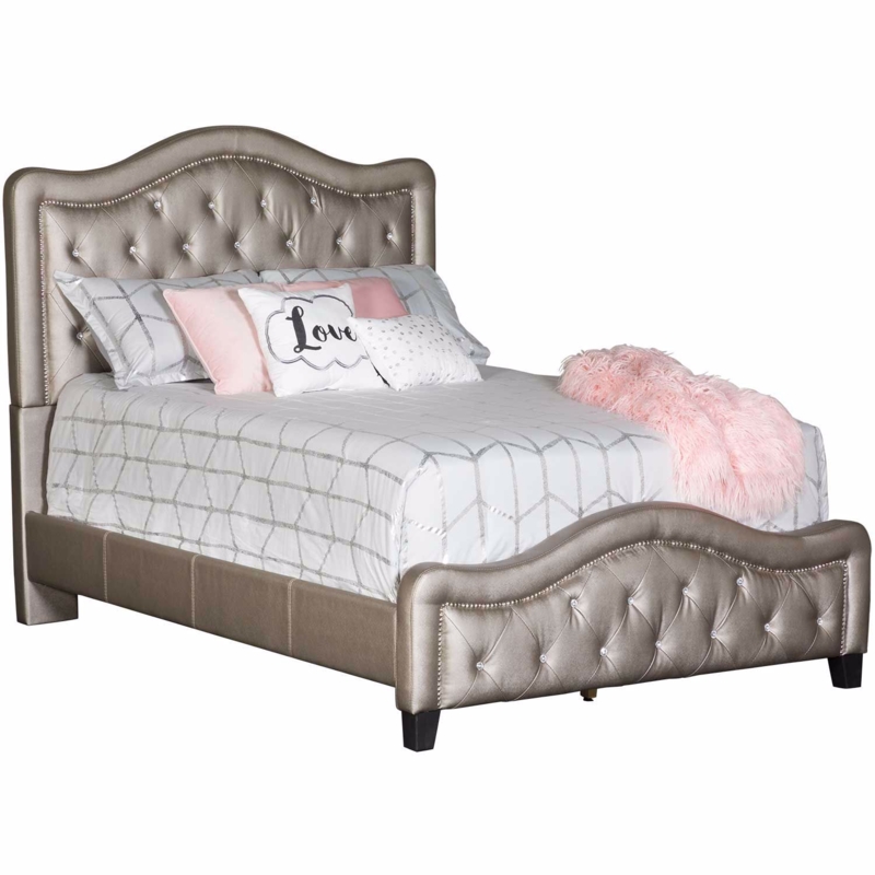 Queen Bed with Mirrored Panel Inserts and Low Profile Footboard