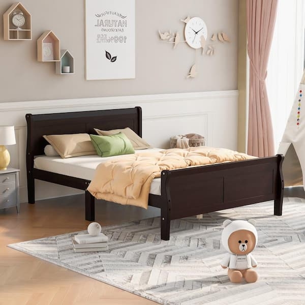Queen Platform Bed Slatted Headboard Matching Footboard Classic Wood
