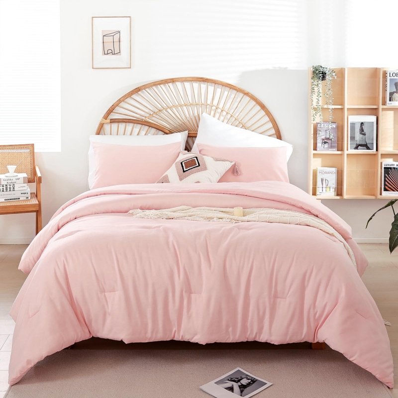 Quilted Comforter Set with Box Stitch Design and Matching Shams