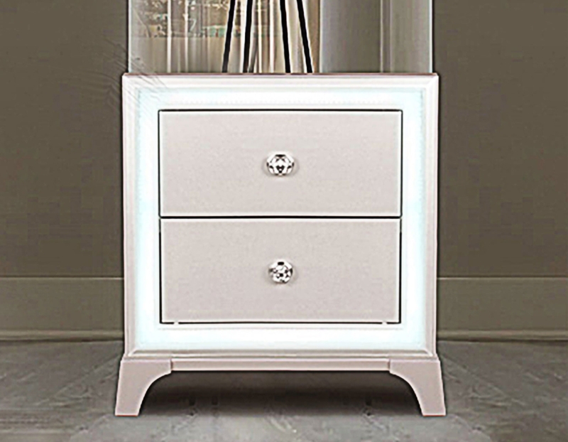 Radiant Pearl Bedside Table with Crystal Inlay and Illuminated Base