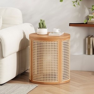 Rattan Accent Table Cylindrical Drum Woven Lattice Storage Nook