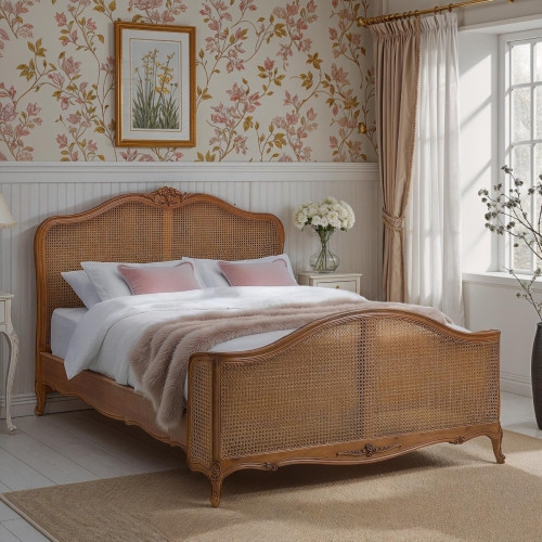 Rattan Bed Curved Rattan Headboard Carved Wood Light Wood Bed
