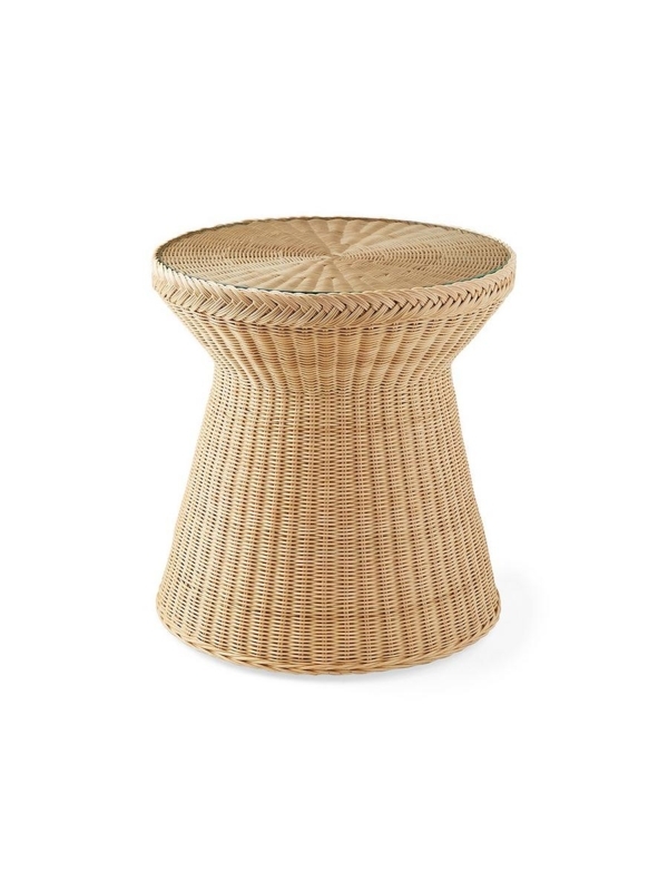 Rattan Side Table Scalloped Edge Pedestal Base Flared Organic Modern