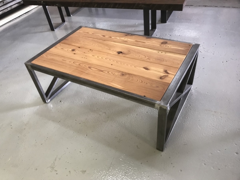Reclaimed Wood Coffee Table with Drop-In Top Design