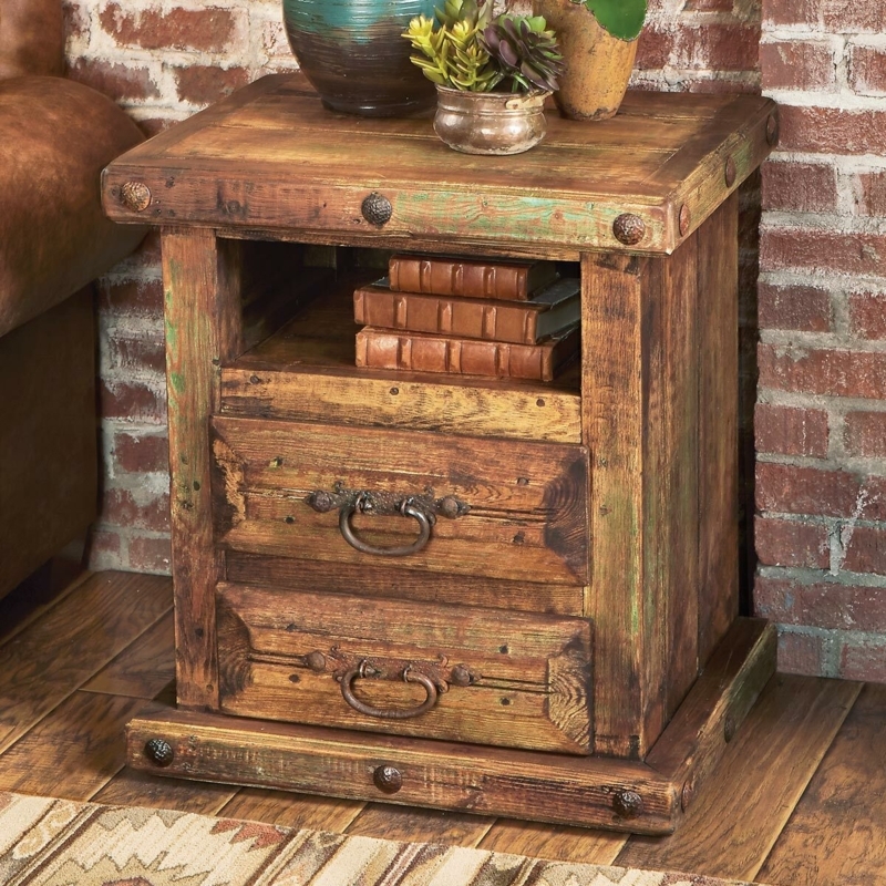Reclaimed Wood Nightstand with Chunky Silhouette and Saw Marks.