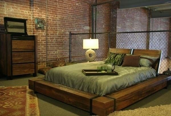 Reclaimed Wood Style Platform Bed with Industrial Metal Brackets