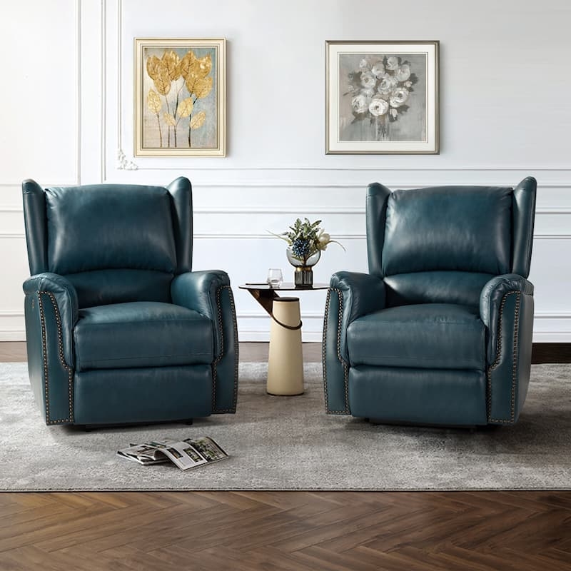 Recliner Beige Power Wingback Design with Nailhead Trim