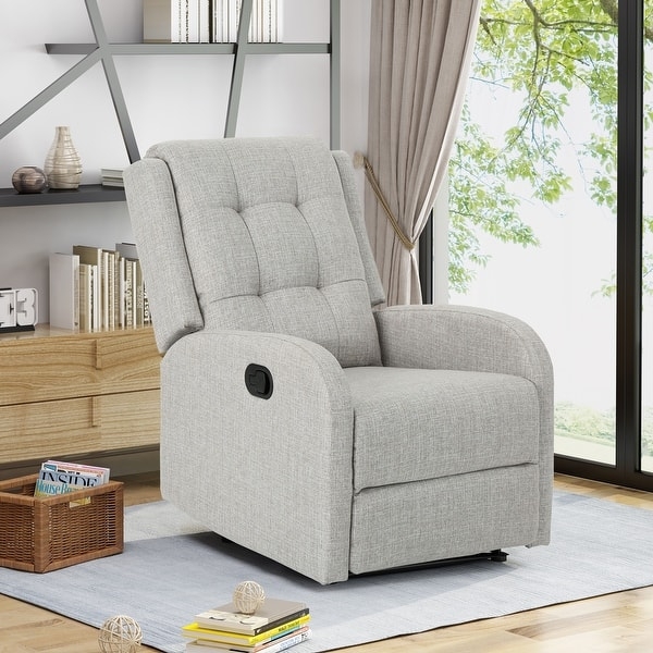 Recliner Chair Beige Fabric Wingback Style with Nailhead Trim