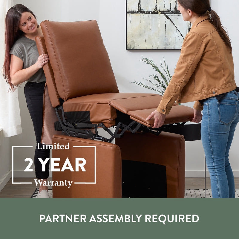 Recliner Chair Brown Woven Fabric Round Arms Tapered Legs