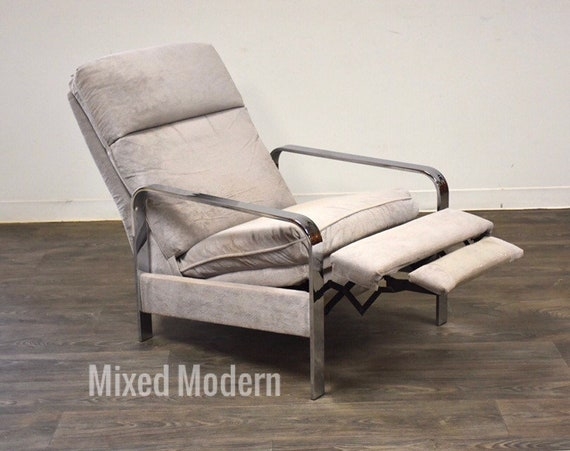 Recliner Chair Charcoal Grey Woven Slim Square Chrome Frame