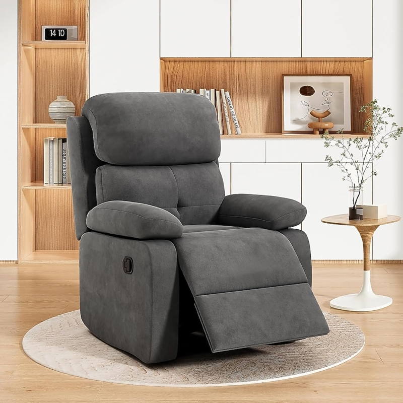 Recliner Chair Compact Size Tapered Legs Gray Modern Minimalist Lounge