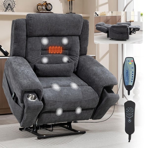 Recliner Chair Gray Wingback Button Tufted Manual Lever