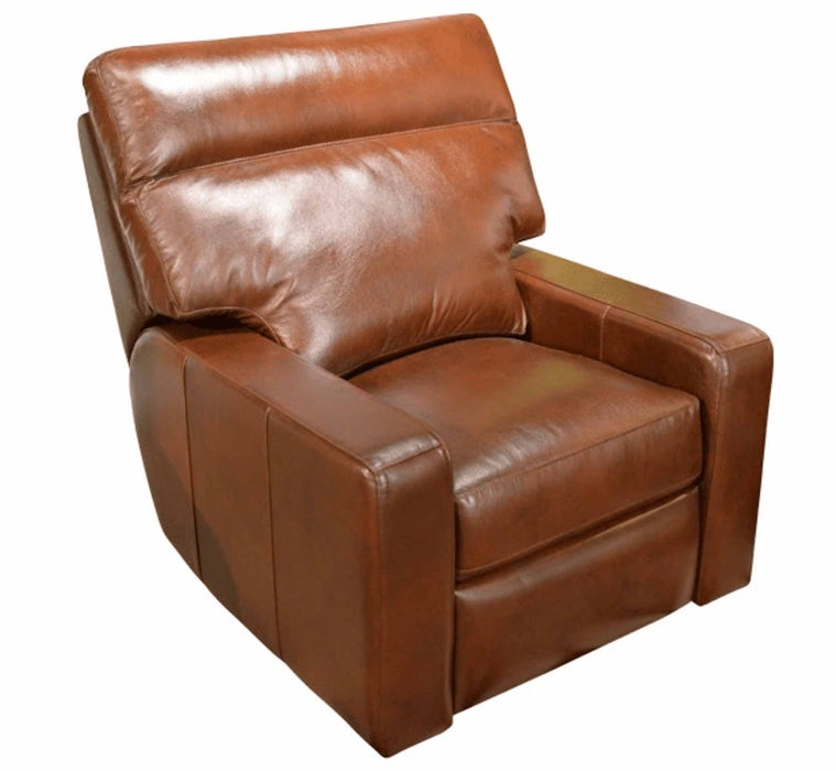 Recliner Chair in Cognac Leather-Like Finish with Plush Pillow Back