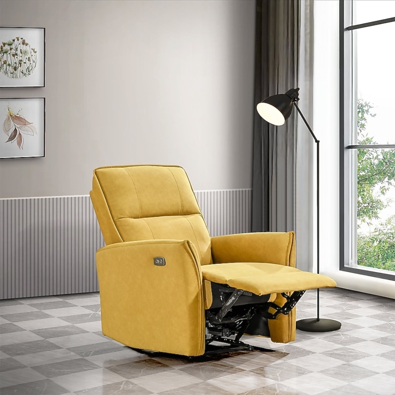 Recliner Chair in Mustard Yellow Suede with Wingback Form