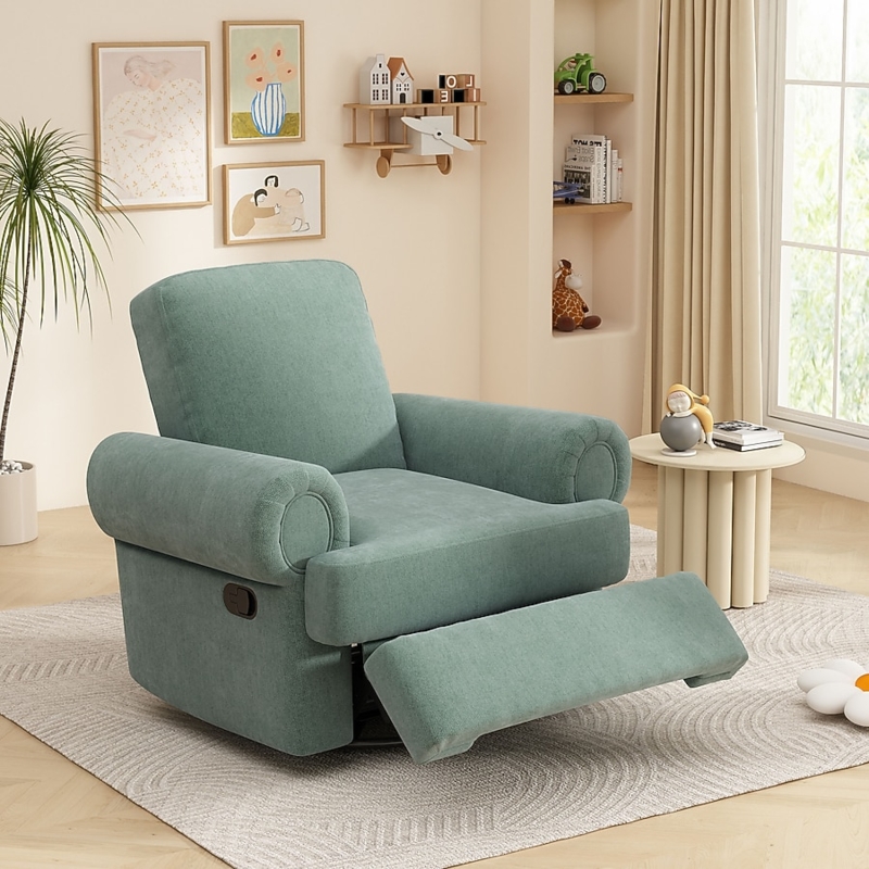 Recliner Chair Mint Green Swivel Rocker with Button Tufting