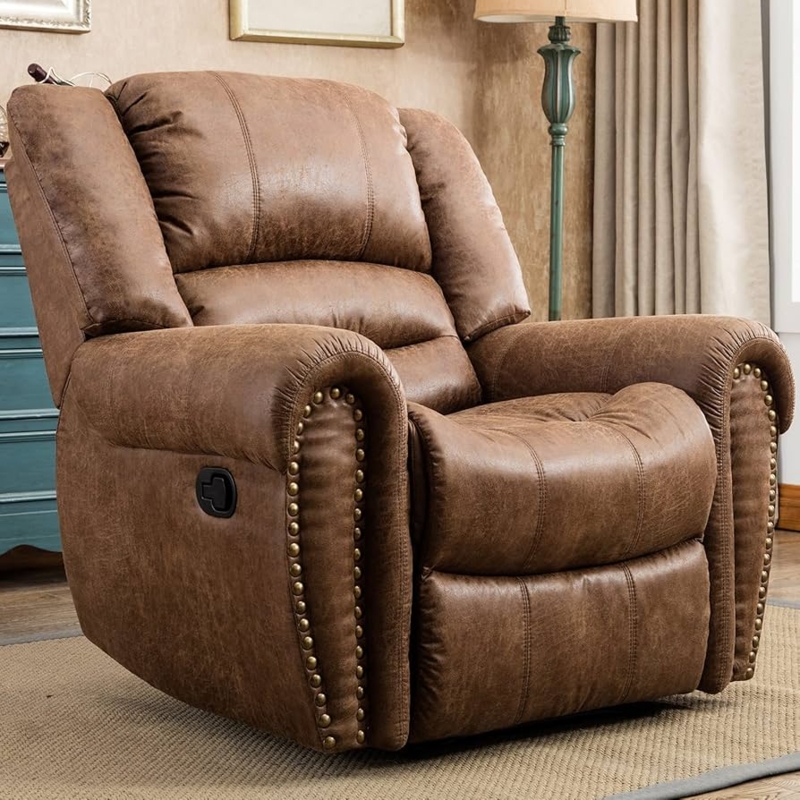 Recliner Chair Nut Brown Overstuffed Silhouette Manual Recline