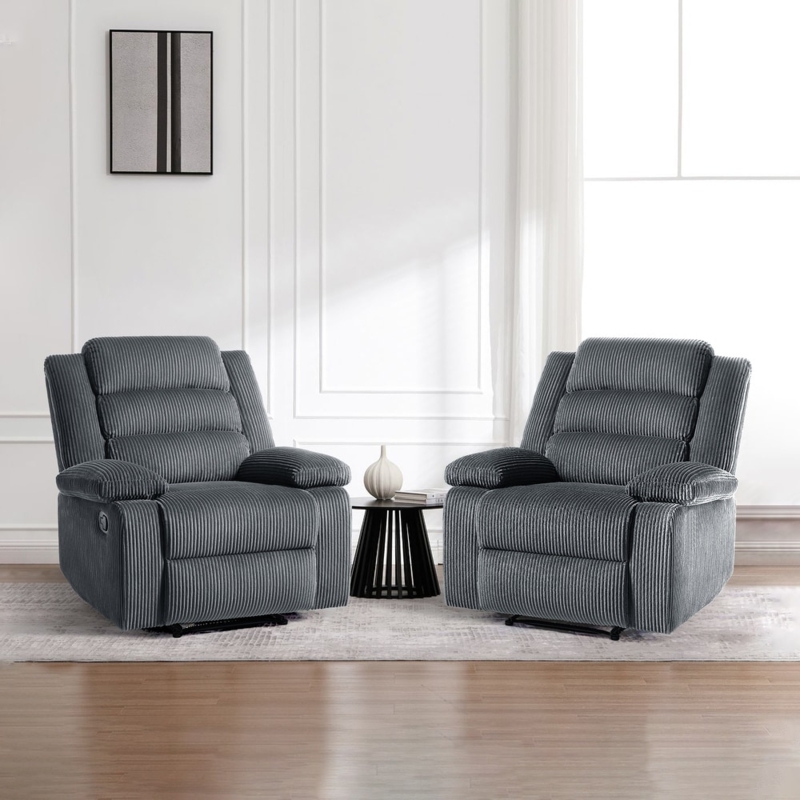 Recliner Chair Pair in Grey Corduroy Fabric for Cozy Living Room Nook