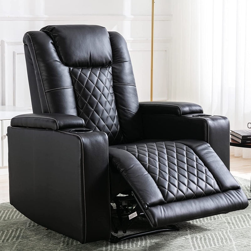 Recliner Chair Power Reclining Espresso Brown USB Port Leather Like