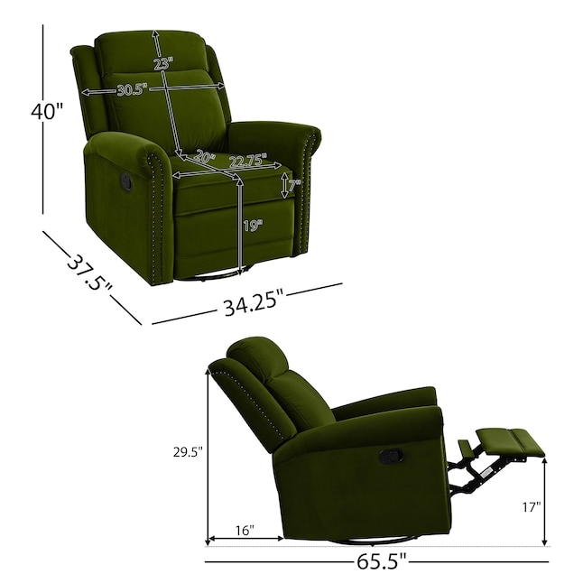 Recliner Chair Sage Green Swivel Rocker Tufted Back